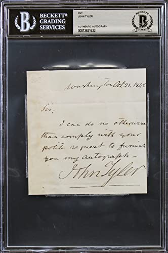 John Tyler Washington Signed 4.25x4.5 1842 Handwritten Letter BAS Slabbed