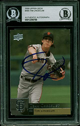Giants Tim Lincecum Authentic Signed 2009 Upper Deck #485 Card BAS Slabbed