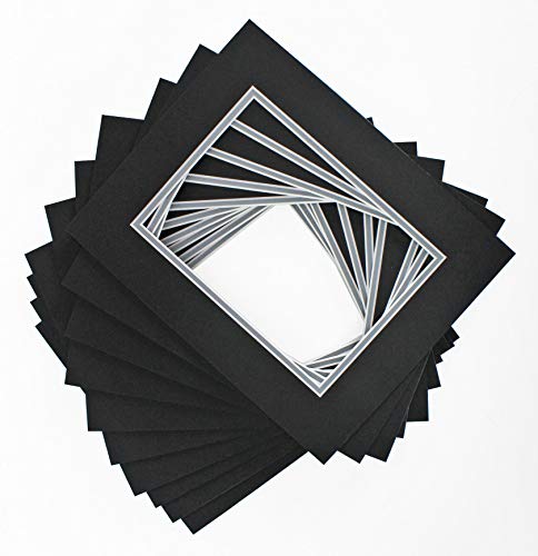 Picture Frame Double Mat 8x10 For 5x7 Photo Black/Silver Pack of 10