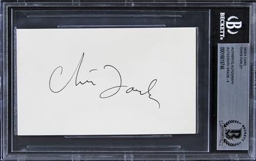 Chris Farley Saturday Night Live Signed 3x5 Index Card Auto Grade 9! BAS Slabbed