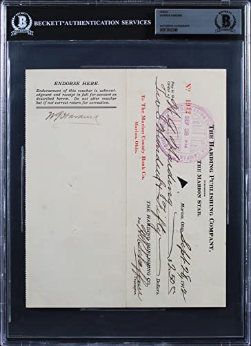 Warren G. Harding Signed 7x8.25 Check Dated September 28, 1912 BAS Slabbed