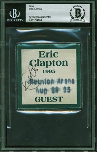 Eric Clapton Signed 3x3 Inch 1995 Dallas Concert Guest Pass BAS Slabbed