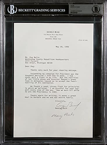 George H.W. Bush "Many Thanks" Authentic Signed 7x10.5 1980 Letter BAS Slabbed