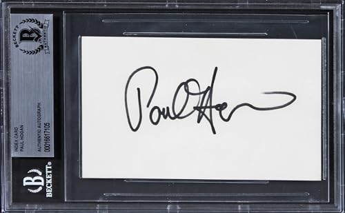 Paul Hogan Crocodile Dundee Authentic Signed 3x5 Index Card BAS Slabbed 1