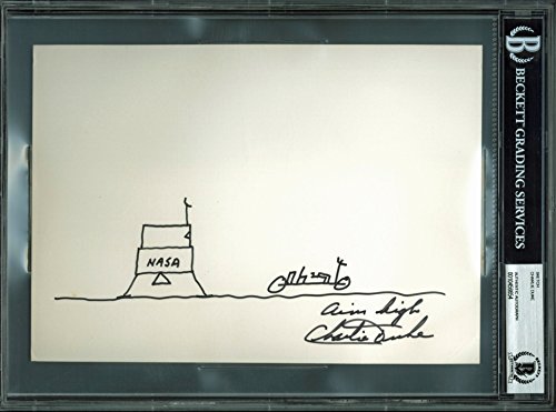 Charlie Duke Apollo 16 Authentic Signed 7.5x10.5 Lunar Sketch BAS Slabbed