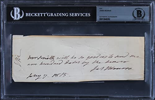 James Monroe Authentic Signed 2.65x7.75 Handwritten 1815 Receipt BAS Slabbed