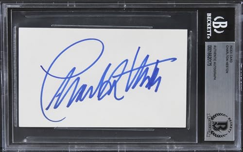 Charlton Heston The Ten Commandments Authentic Signed 3x5 Index Card BAS Slab 2