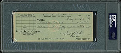 Howard Cosell Authentic Double Signed 3X8.25 August 1969 Check PSA/DNA Slabbed