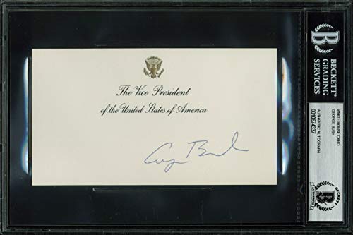 George H.W. Bush Signed 3.5x6.25 Vice President White House Card BAS Slabbed