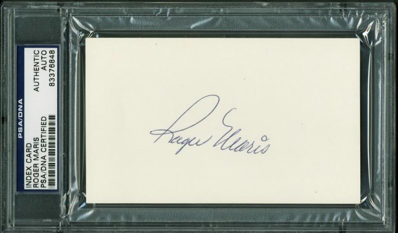 Yankees Roger Maris Authentic Signed 3X5 Index Card Autographed PSA/DNA Slabbed