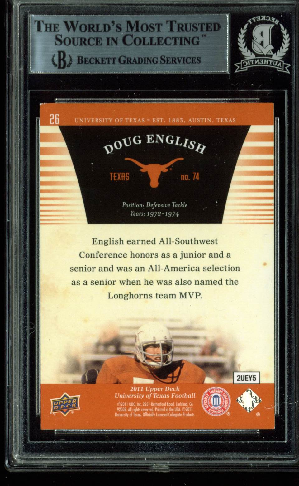 Texas Doug English Authentic Signed Card 2011 Upper Deck Texas #26 BAS Slabbed