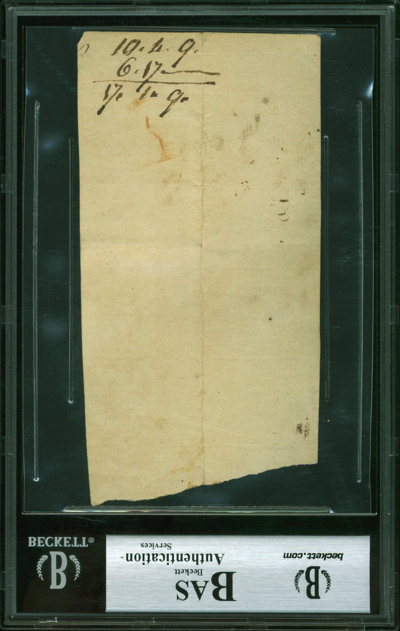 John Adams Authentic Signed 2.75x5.25 Handwritten Document BAS Slabbed