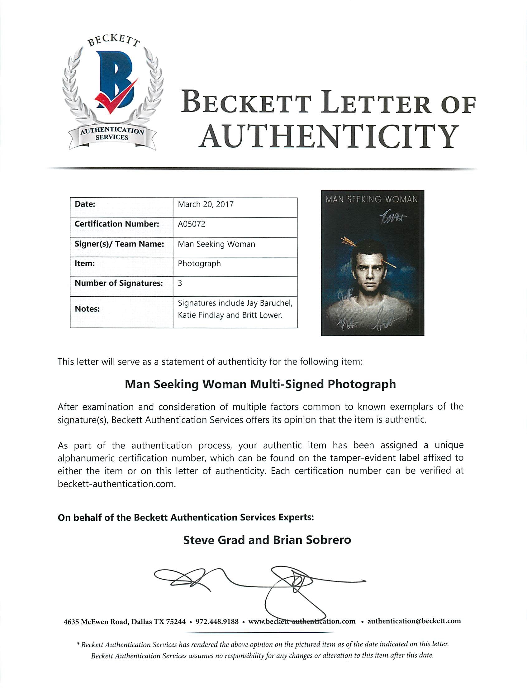 Man Seeking Woman (4) Barachel, Findlay, Lower Signed 11x17 Photo BAS #A05072