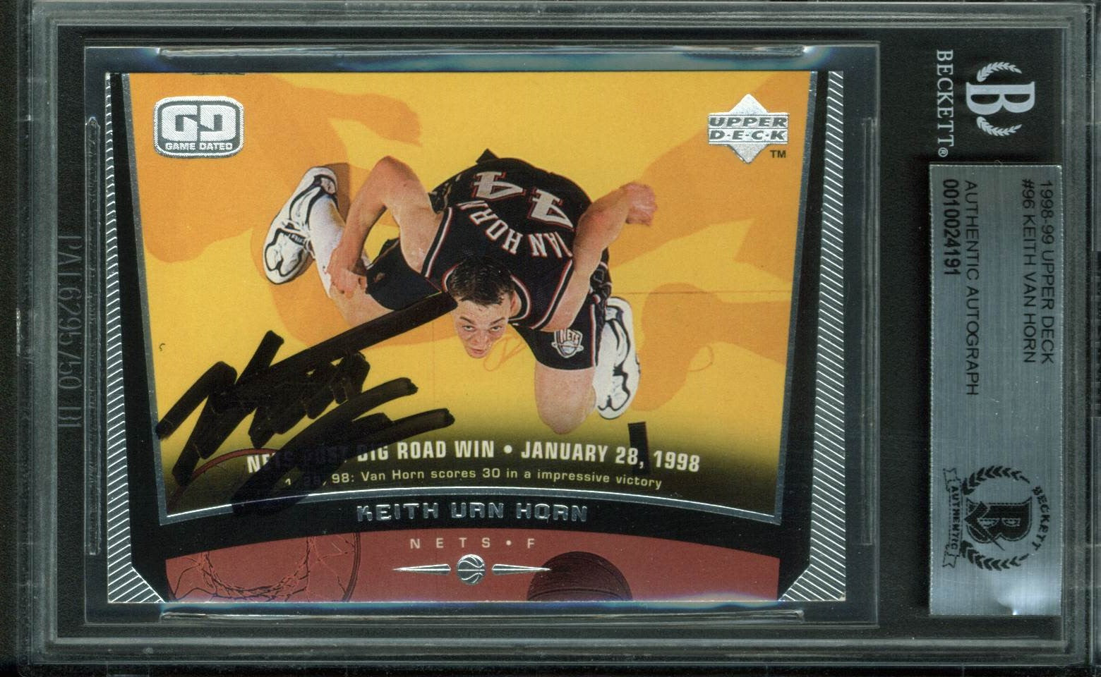 Nets Keith Van Horn Authentic Signed Card 1998 Upper Deck RC #96 BAS Slabbed