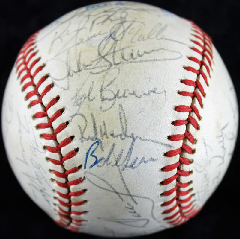 1989 Yankees Team (29) Signed OML Baseball Henderson Mattingly +27 JSA #X26506