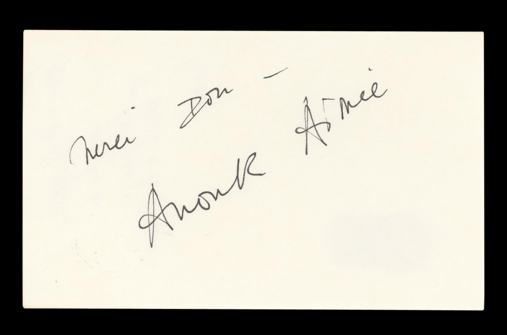 Anouk Aimée Lola "Don" Authentic Signed 3x5 Index Card Autographed BAS #AD70310