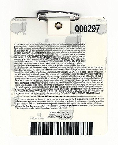 2008 Masters Augusta National Golf Club Badge Ticket Trevor Immelman Wins PGA