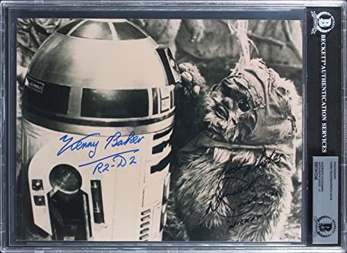 Kenny Baker & Warwick Davis Star Wars Signed 8x10 Photo Auto Graded 10! BAS Slab