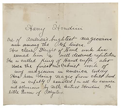 Harry Houdini Authentic Signed 7.25x8.25 Handwritten Press Release BAS #AB76510