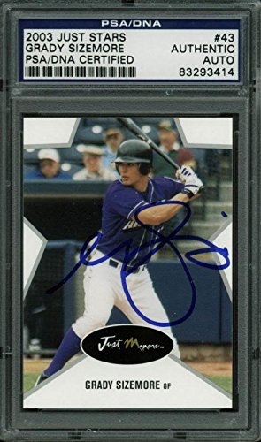 Indians Grady Sizemore Authentic Signed Card 2003 Just Stars #43 PSA/DNA Slabbed