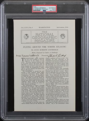 Charles Lindbergh & Anne Morrow Lindbergh Signed 1934 Magazine Page PSA Slabbed