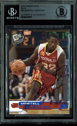 Blazers Martell Webster Signed Card 2005 Press Pass Blue RC #35 BAS Slabbed