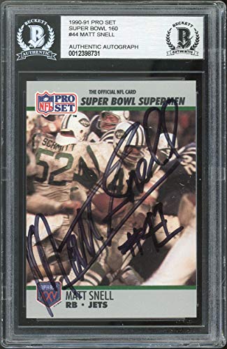 Jets Matt Snell Authentic Signed 1990 Pro Set Super Bowl 160 #44 Card BAS Slab