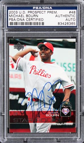 Phillies Michael Bourn Authentic Signed Card 2003 Ud Prospect Rc #48 PSA Slabbed
