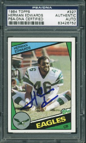 Eagles Herman Edwards Authentic Signed Card 1984 Topps #327 PSA/DNA Slabbed