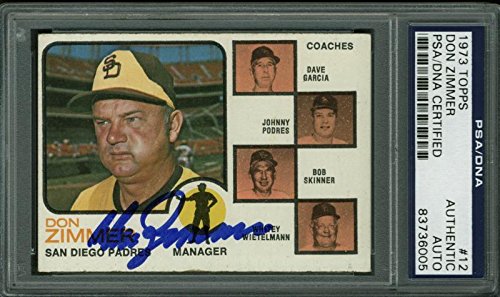 Padres Don Zimmer Authentic Signed Card 1973 Topps #12 PSA/DNA Slabbed