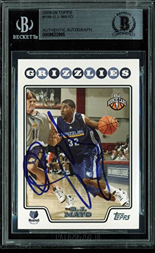 Grizzlies O.J. Mayo Authentic Signed Card 2008 Topps RC #198 BAS Slabbed