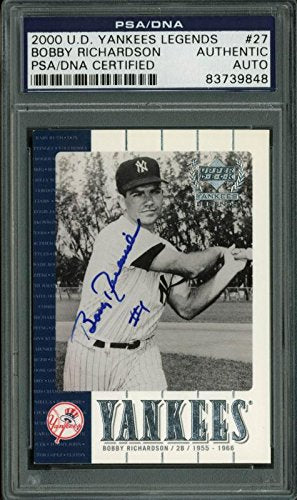 Yankees Bobby Richardson Signed Card 2000 Ud Yankees Legends #27 PSA/DNA Slabbed