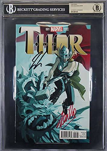 Stan Lee & Jason Aaron Signed Thor 001 Variant Edition Comic BAS Slabbed