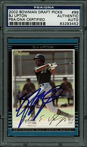 Rays Bj Upton Authentic Signed Card 2002 Bowman Draft Picks #99 PSA/DNA Slabbed