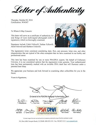 Kings Of Leon (4) Followill Brothers Signed Authentic 11X14 Photo PSA #W04367