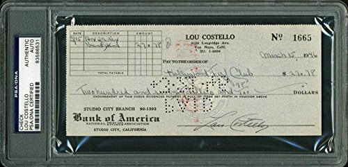 Lou Costello Signed 3X7 1946 Check To The Hollywood Turf Club PSA/DNA Slabbed
