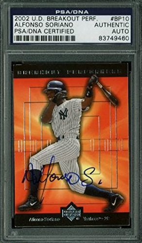 Yankees Alfonso Soriano Signed Card 2002 U.D. Breakout Perf. #Bp10 PSA Slabbed