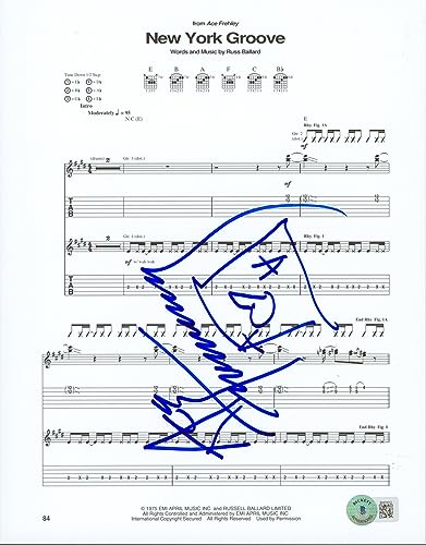 Ace Frehley KISS Signed 8.5x11 New York Groove Music Sheet Photo BAS #BH01612