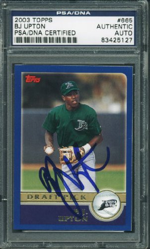 Rays B.J. Upton Authentic Signed Card 2003 Topps Rookie #665 PSA/DNA Slabbed