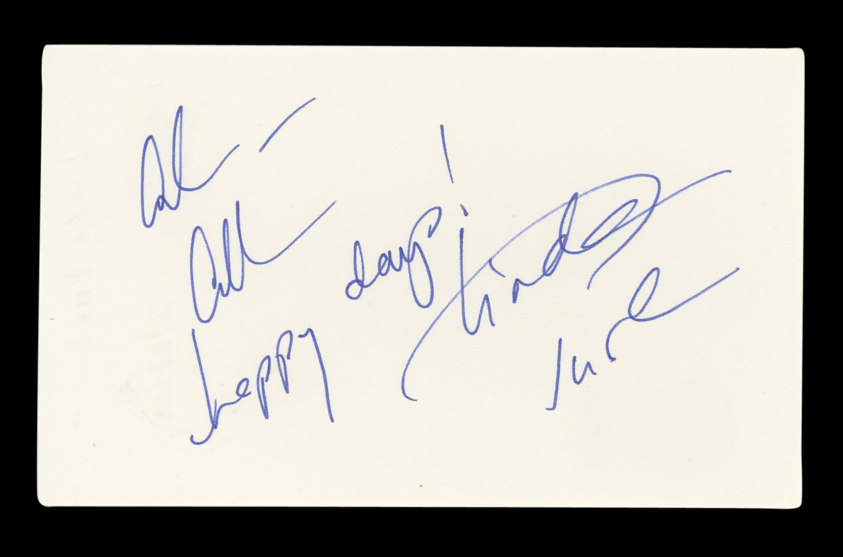 Linda Purl General Hospital "All happy days" Signed 3x5 Index Card BAS #AD70225