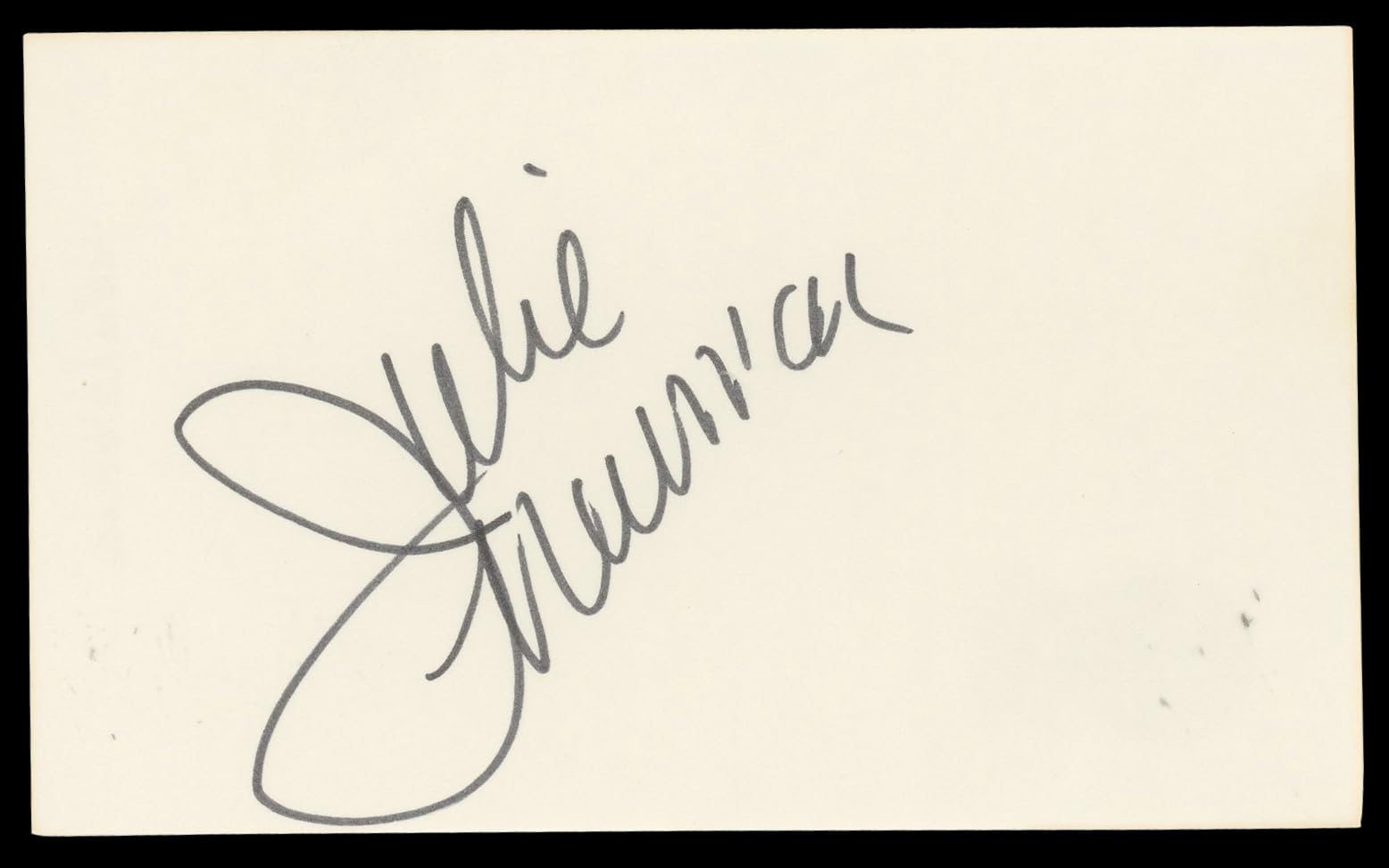 Julie Newmar The Marriage-Go-Round Authentic Signed 3x5 Index Card BAS #BN06502