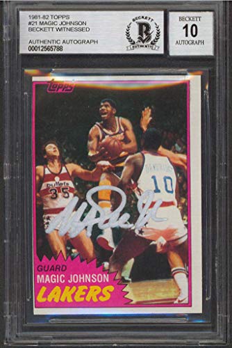 Lakers Magic Johnson Signed 1981 Topps #21 Card Auto Grade 10 BAS Slab #12565788