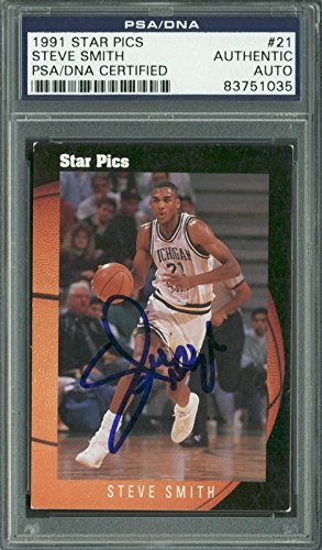 Heat Steve Smith Authentic Signed Card 1991 Star Pics RC #21 PSA/DNA Slabbed