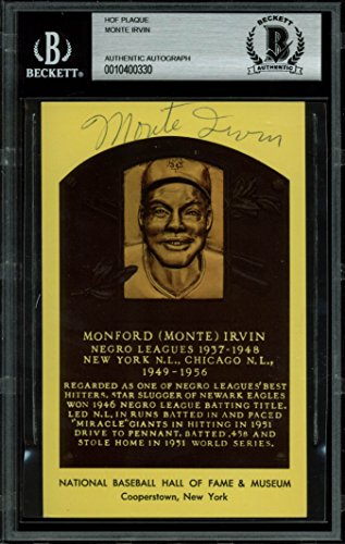 Monte Irvin Authentic Signed 3.5x5.5 HOF Plaque Postcard BAS Slabbed