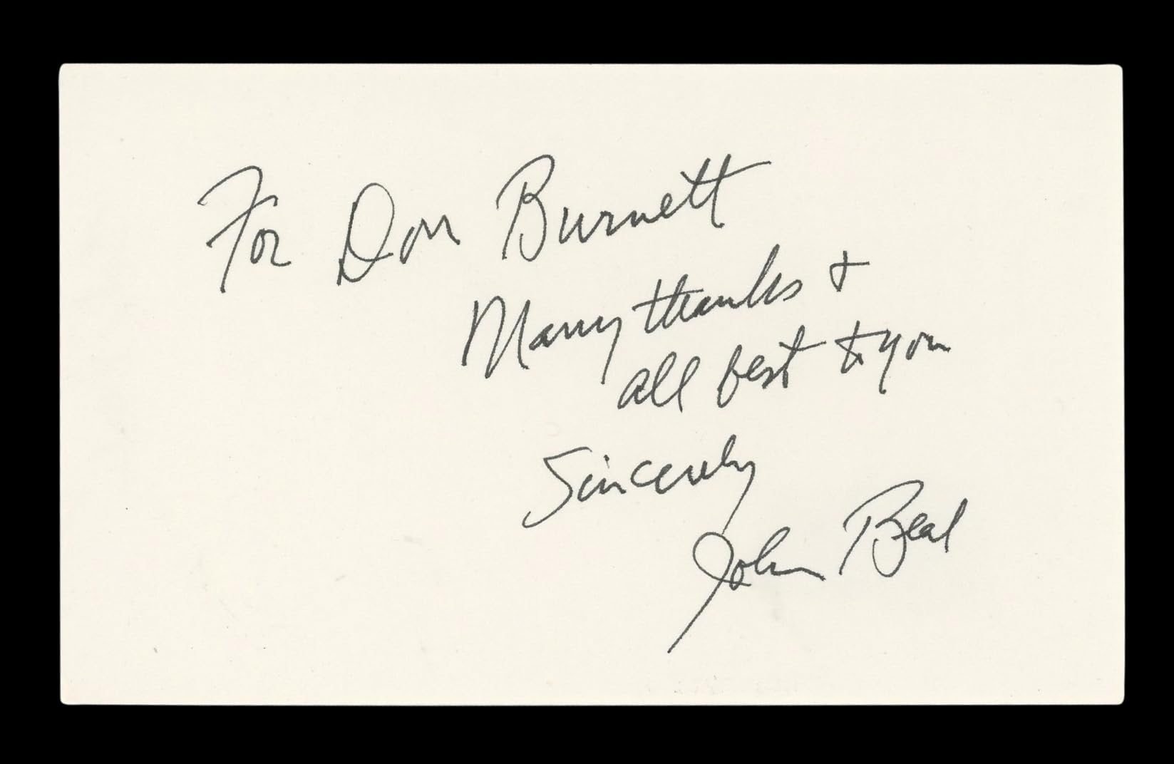 John Beal The Vampire "all the best to you" Signed 3x5 Index Card BAS #AD70331