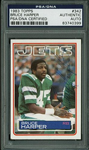 Jets Bruce Harper Authentic Signed Card 1983 Topps #342 PSA/DNA Slabbed