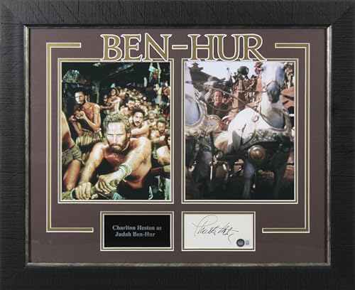 Charlton Heston Ben-Hur Signed 3x5 Index Card Framed Display BAS #BL98283
