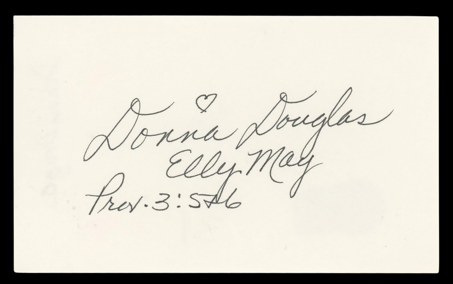 Donna Douglas "Elly May Prov 3:576" Authentic Signed 3x5 Index Card BAS #BL96817