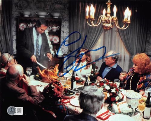 Chevy Chase Christmas Vacation Signed 8x10 Turkey Dinner Photo w/ Blue Sig BAS W