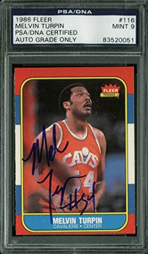 Cavs Melvin Turpin Signed Card 1986 Fleer #116 Auto Graded Mint 9 PSA Slabbed 1